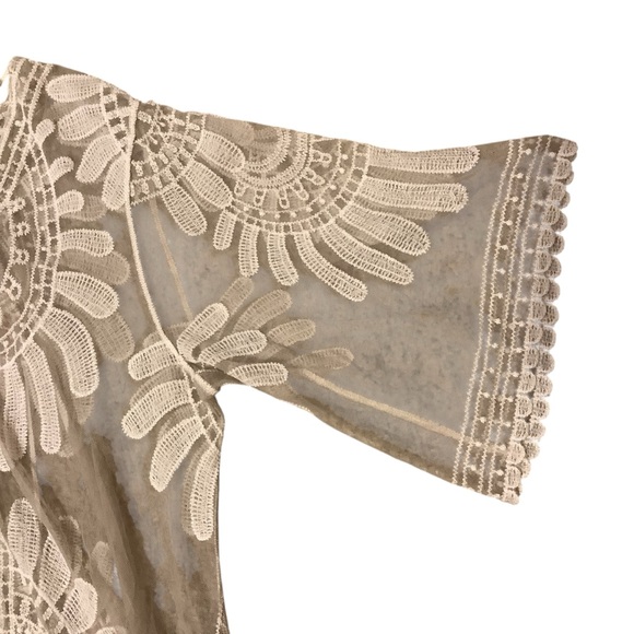 REBELLION CREAM/ WHITE LACE EMBROIDERED COTTON BLEND CARDIGAN/ Size L - Picture 10 of 12